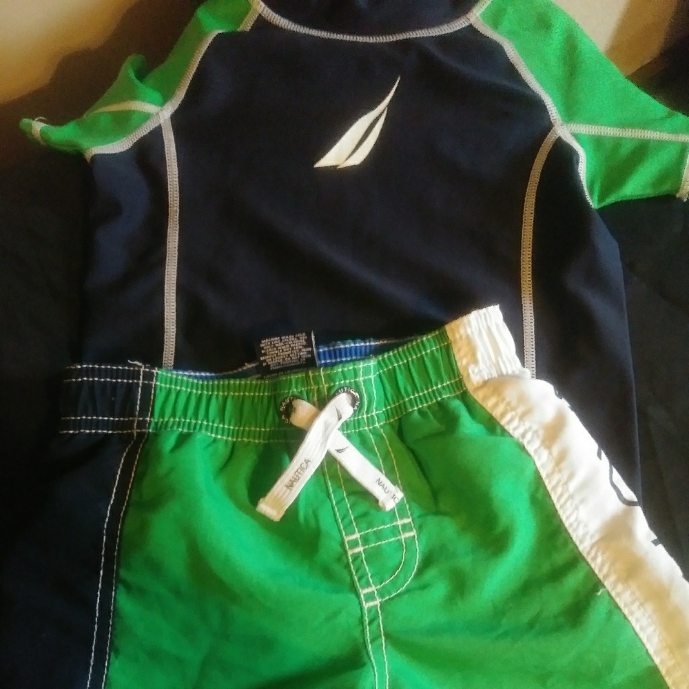 Toddler nautica swim trunks and short sleeve shirt